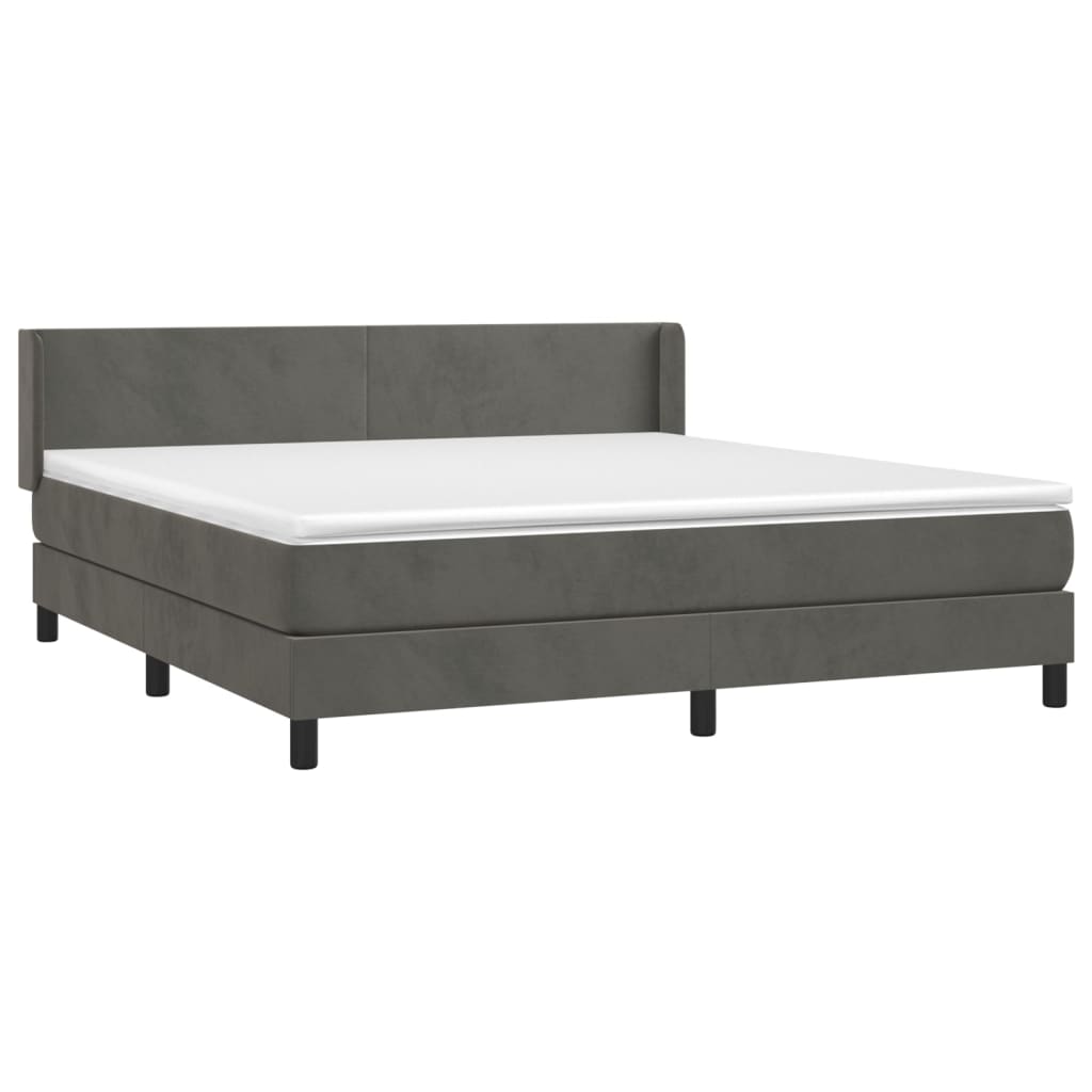 vidaXL Κρεβάτι Boxspring με Στρώμα Σκούρο Γκρι 160x200 εκ. Βελούδινο