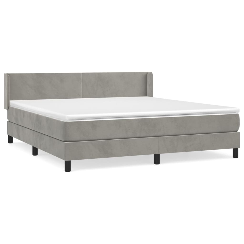 vidaXL Κρεβάτι Boxspring με Στρώμα Ανοιχτό Γκρι 180x200 εκ. Βελούδινο