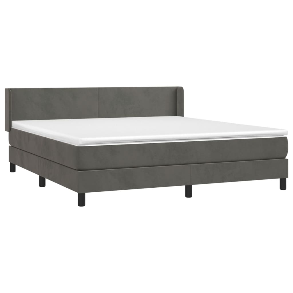vidaXL Κρεβάτι Boxspring με Στρώμα Σκούρο Γκρι 180x200 εκ. Βελούδινο
