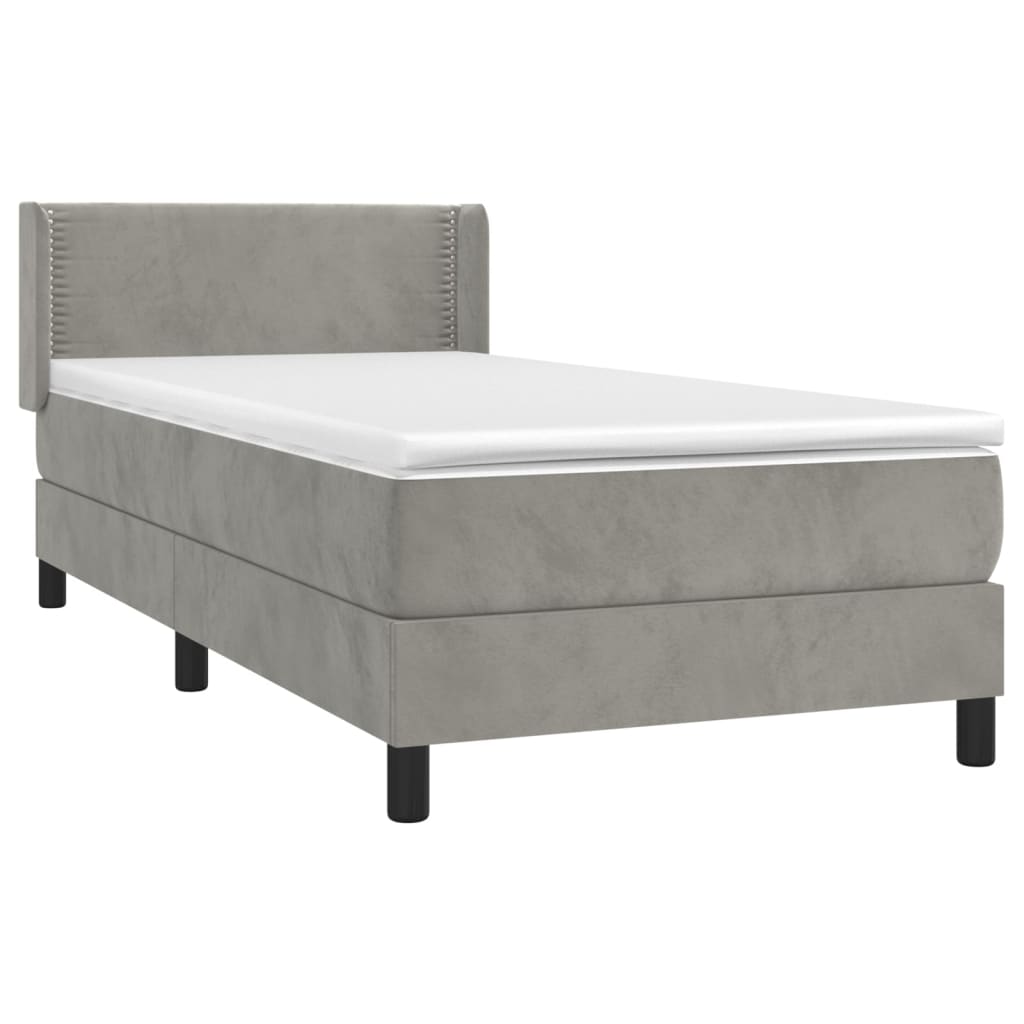 vidaXL Κρεβάτι Boxspring με Στρώμα Ανοιχτό Γκρι 90x200 εκ. Βελούδινο