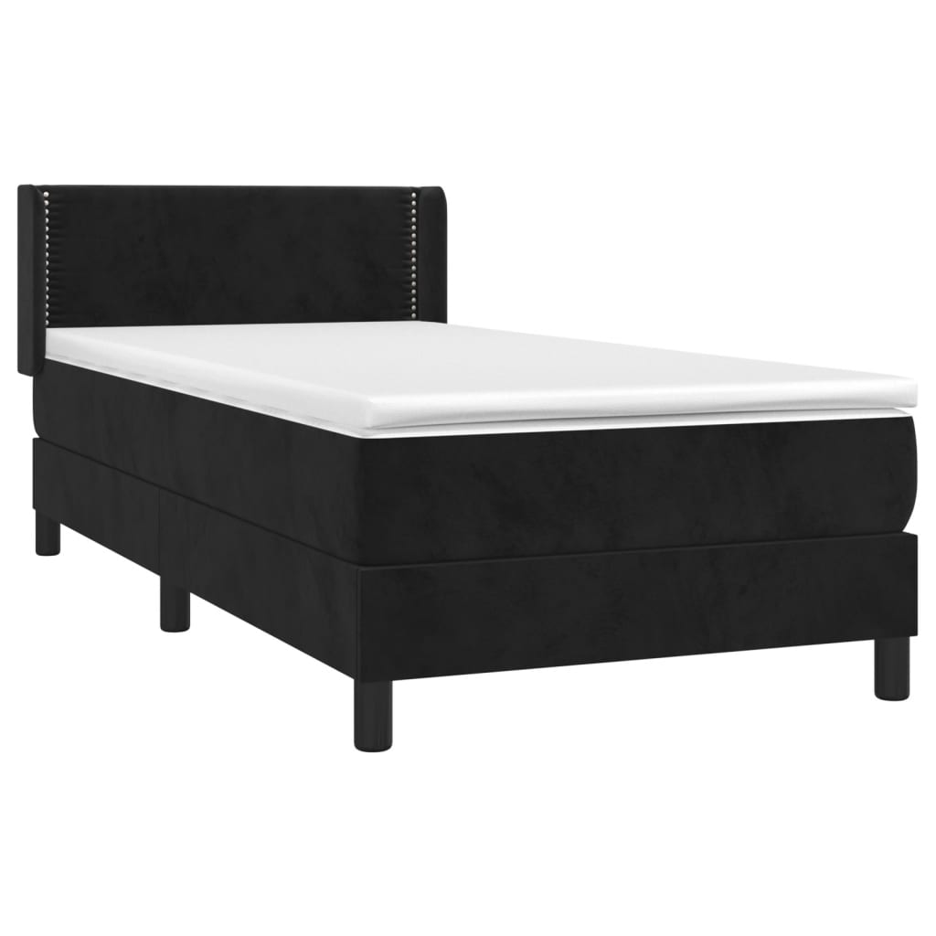 vidaXL Κρεβάτι Boxspring με Στρώμα Μαύρο 90x200 εκ. Βελούδινο