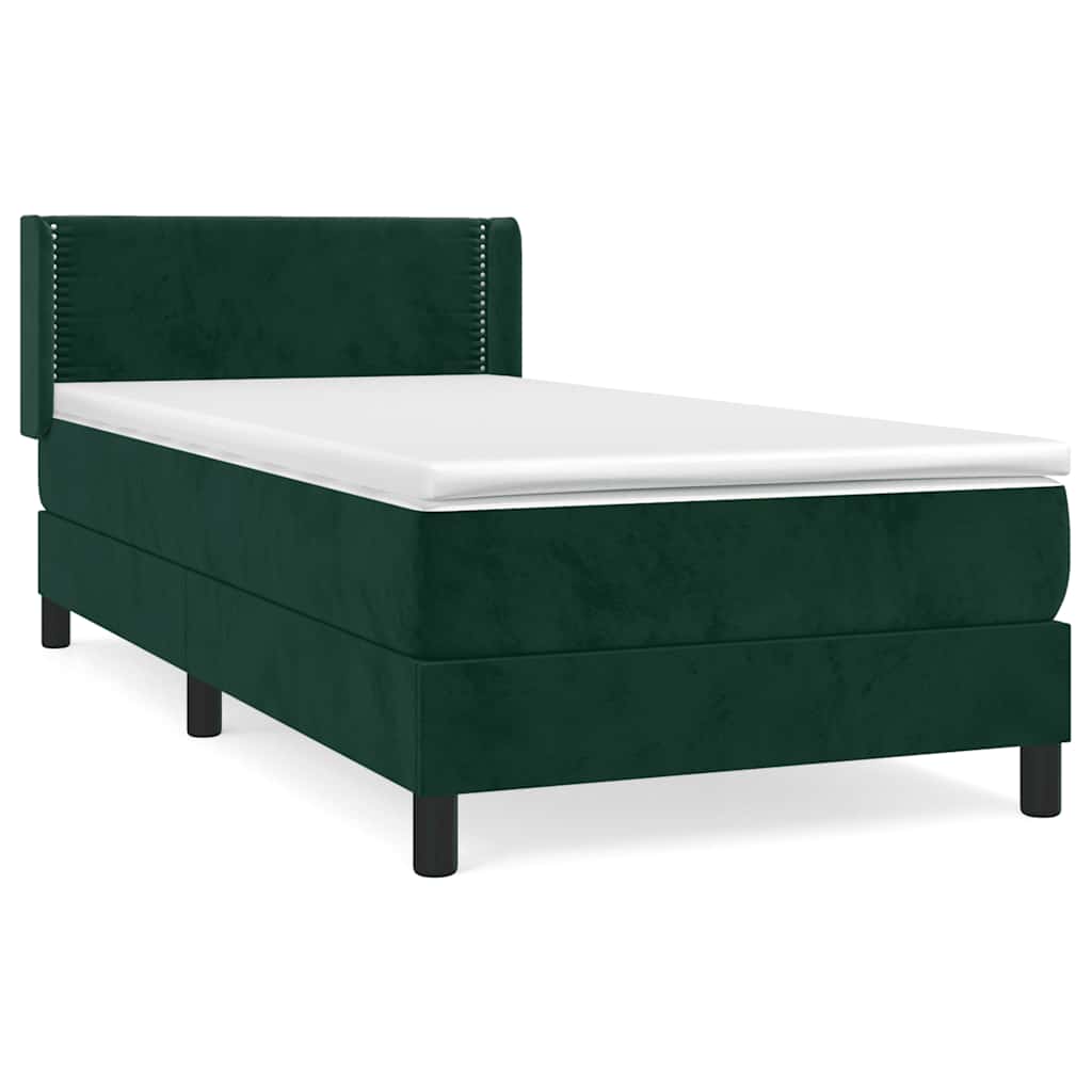 vidaXL Κρεβάτι Boxspring με Στρώμα Σκούρο Πράσινο 100x200εκ. Βελούδινο