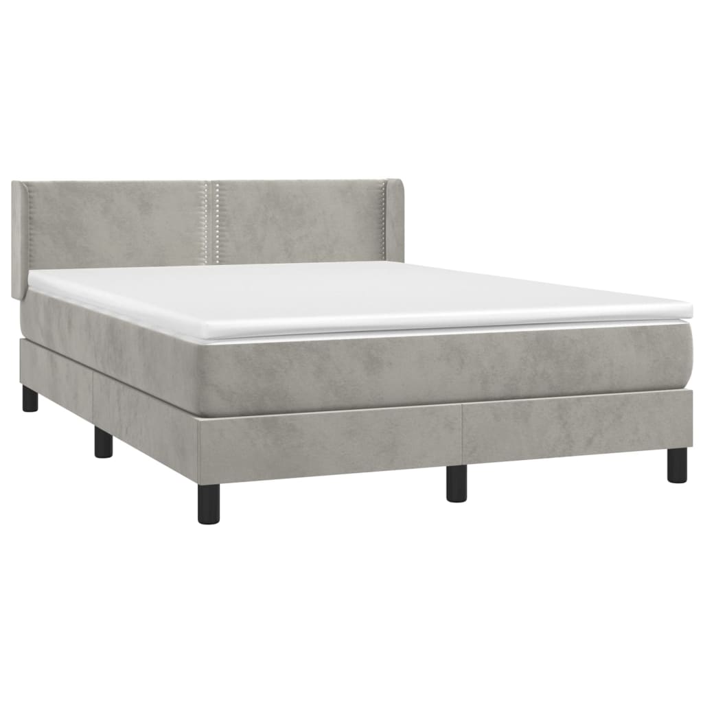 vidaXL Κρεβάτι Boxspring με Στρώμα Ανοιχτό Γκρι 140x190 εκ. Βελούδινο