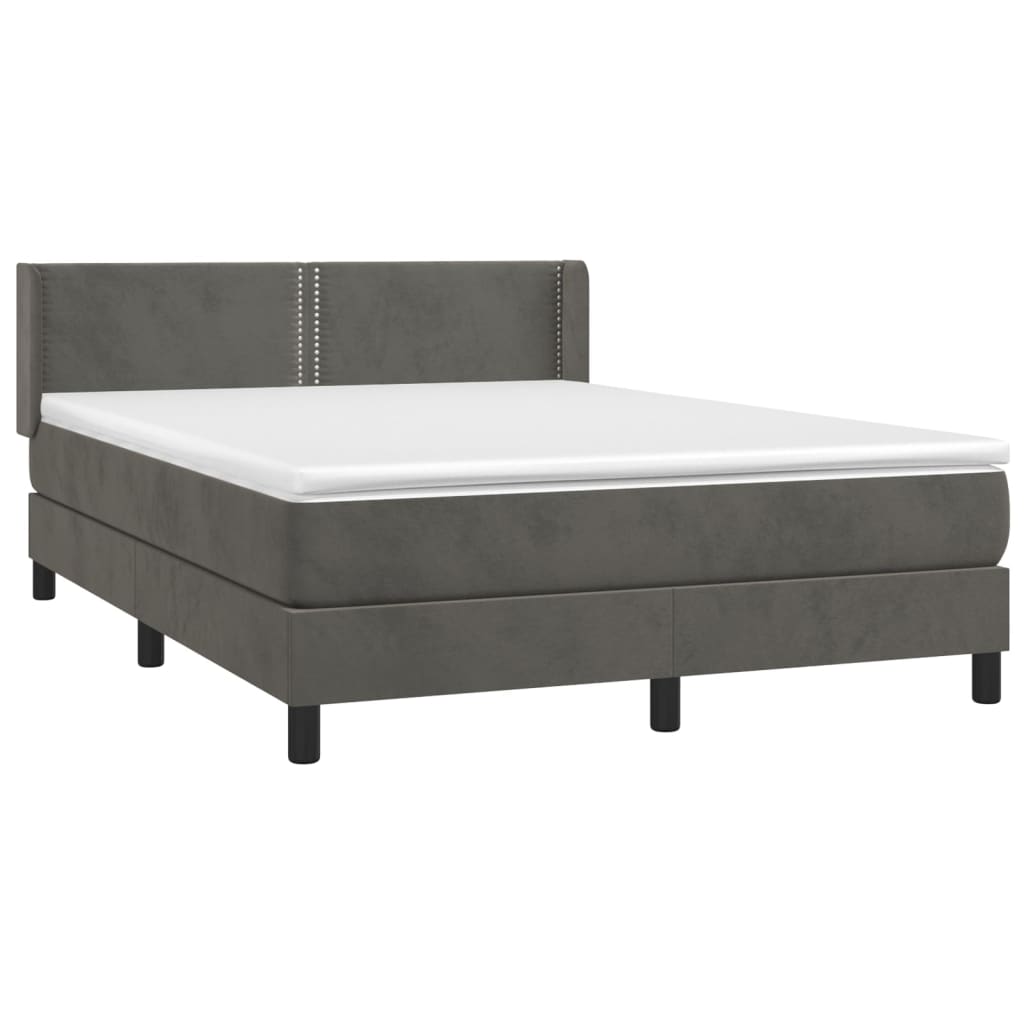 vidaXL Κρεβάτι Boxspring με Στρώμα Σκούρο Γκρι 140x190 εκ. Βελούδινο