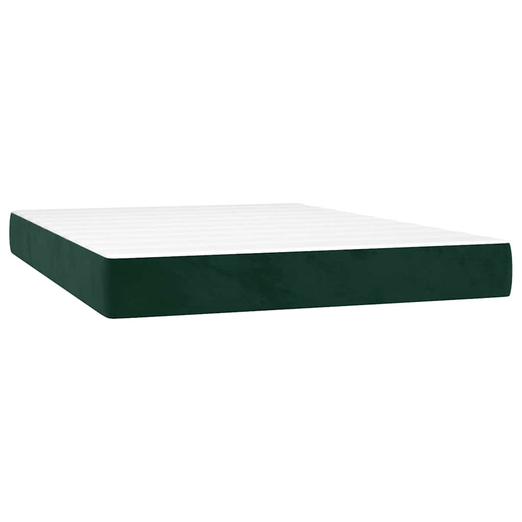 vidaXL Κρεβάτι Boxspring με Στρώμα Σκούρο Πράσινο 140x190εκ. Βελούδινο