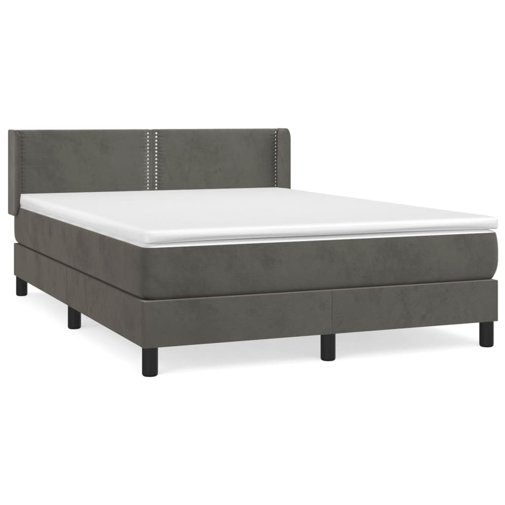 vidaXL Κρεβάτι Boxspring με Στρώμα Σκούρο Γκρι 140x200 εκ. Βελούδινο