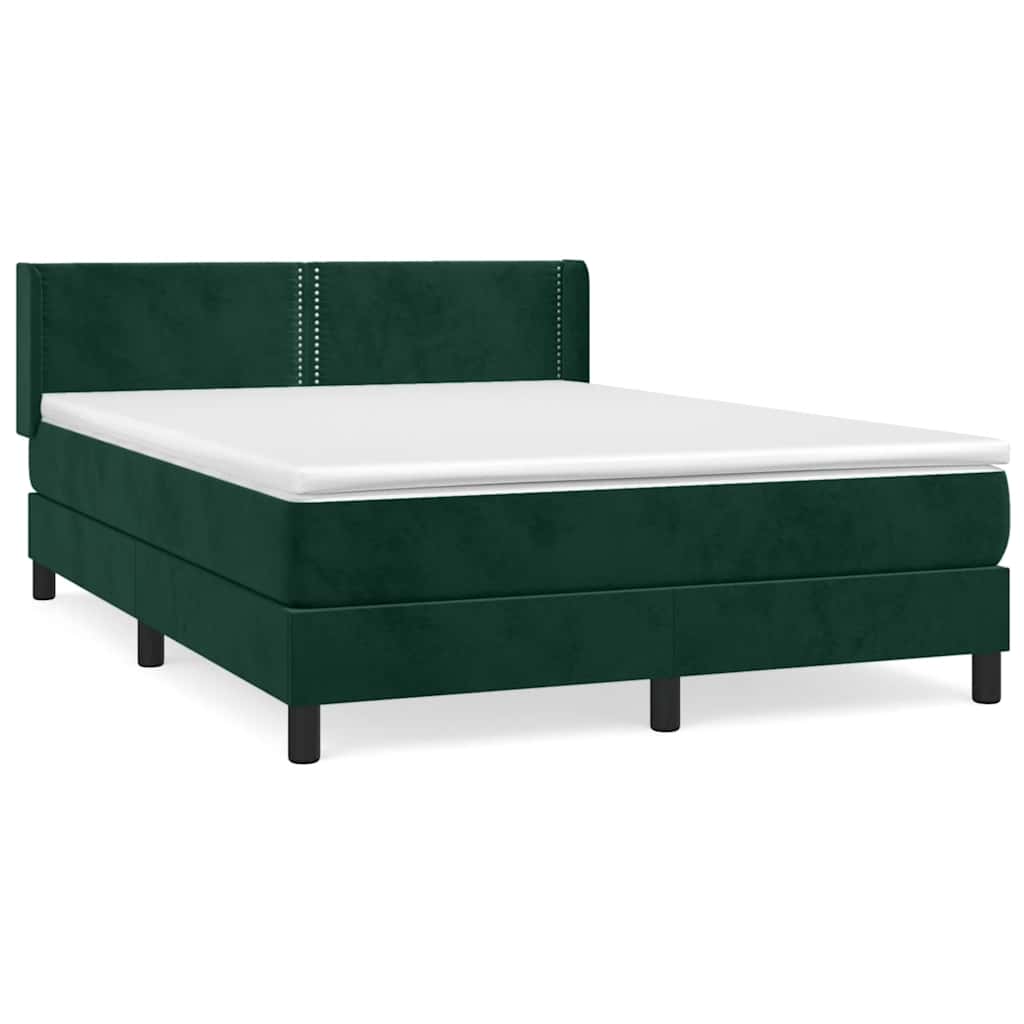 vidaXL Κρεβάτι Boxspring με Στρώμα Σκούρο Πράσινο 140x200εκ. Βελούδινο