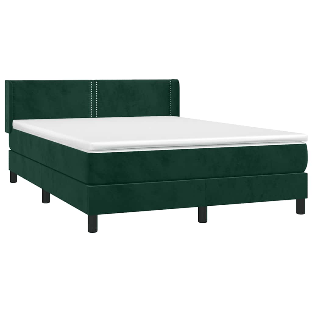 vidaXL Κρεβάτι Boxspring με Στρώμα Σκούρο Πράσινο 140x200εκ. Βελούδινο