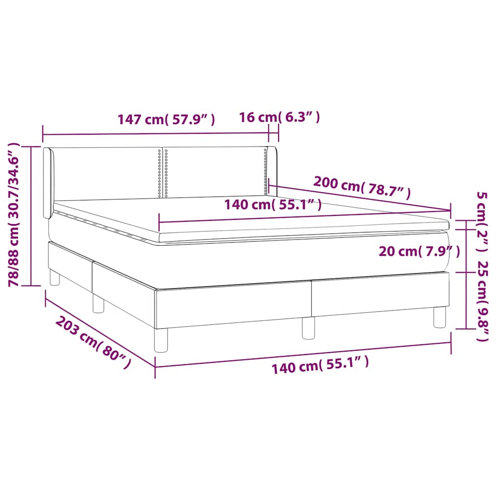 vidaXL Κρεβάτι Boxspring με Στρώμα Σκούρο Πράσινο 140x200εκ. Βελούδινο