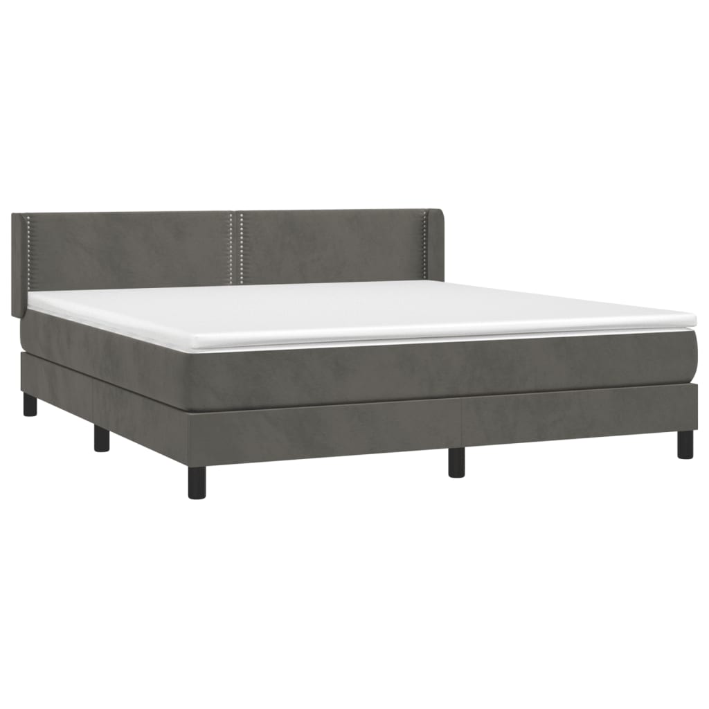 vidaXL Κρεβάτι Boxspring με Στρώμα Σκούρο Γκρι 160x200 εκ. Βελούδινο