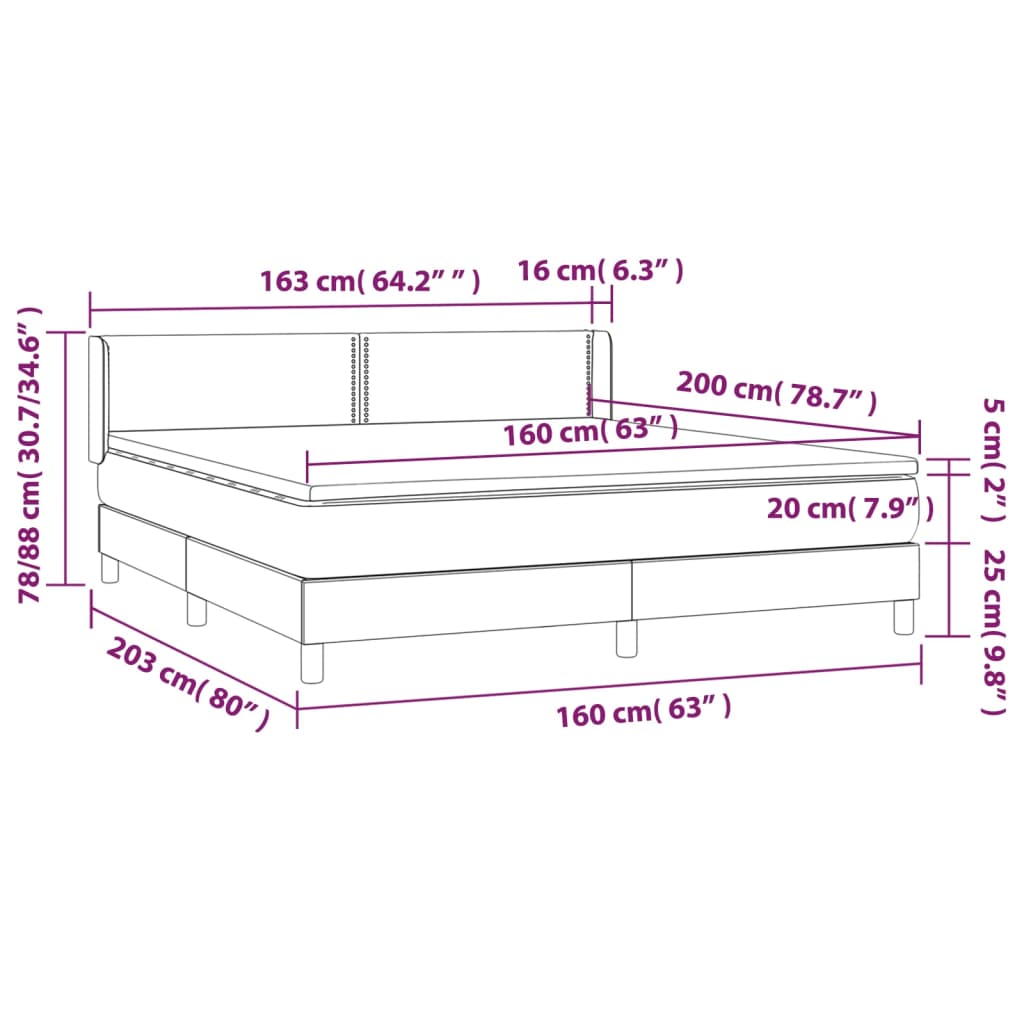 vidaXL Κρεβάτι Boxspring με Στρώμα Μαύρο 160x200 εκ. Βελούδινο