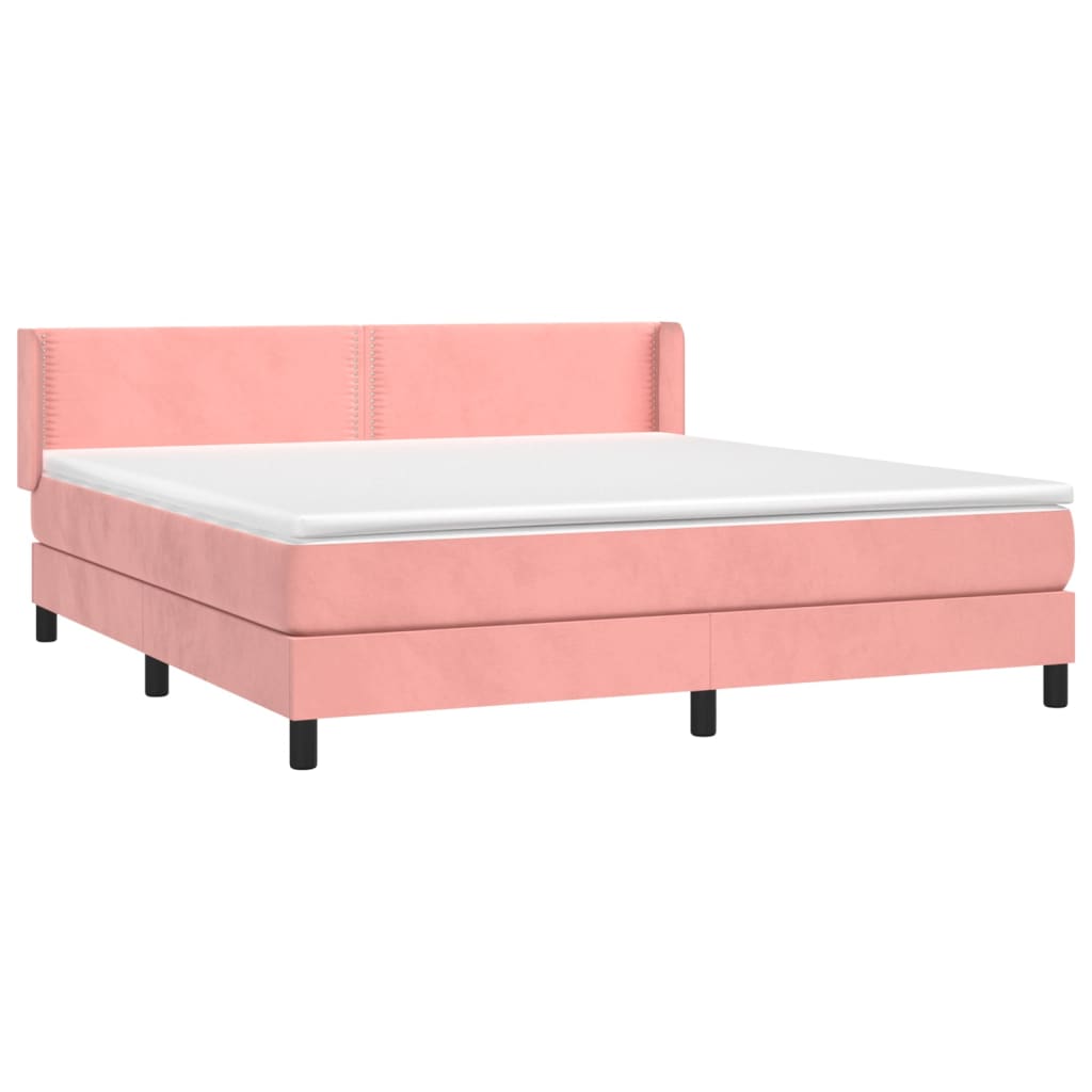 vidaXL Κρεβάτι Boxspring με Στρώμα Ροζ 160x200 εκ. Βελούδινο