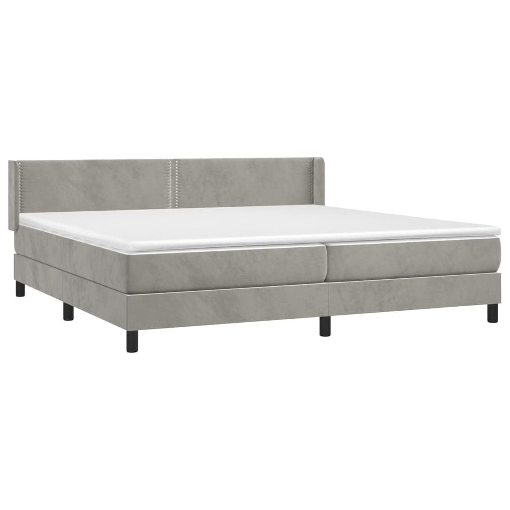 vidaXL Κρεβάτι Boxspring με Στρώμα Ανοιχτό Γκρι 200x200 εκ. Βελούδινο