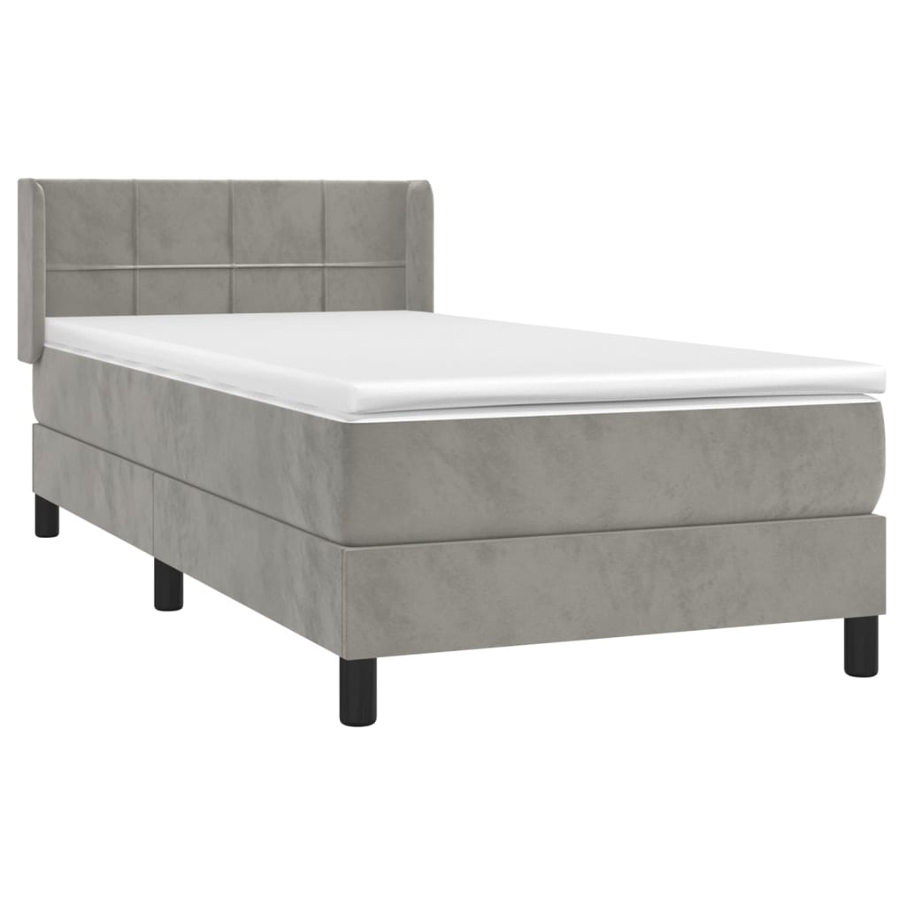 vidaXL Κρεβάτι Boxspring με Στρώμα Ανοιχτό Γκρι 90x200 εκ. Βελούδινο