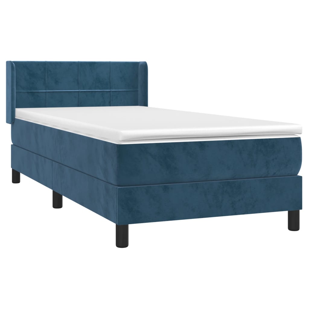 vidaXL Κρεβάτι Boxspring με Στρώμα Σκούρο Μπλε 90x200 εκ. Βελούδινο