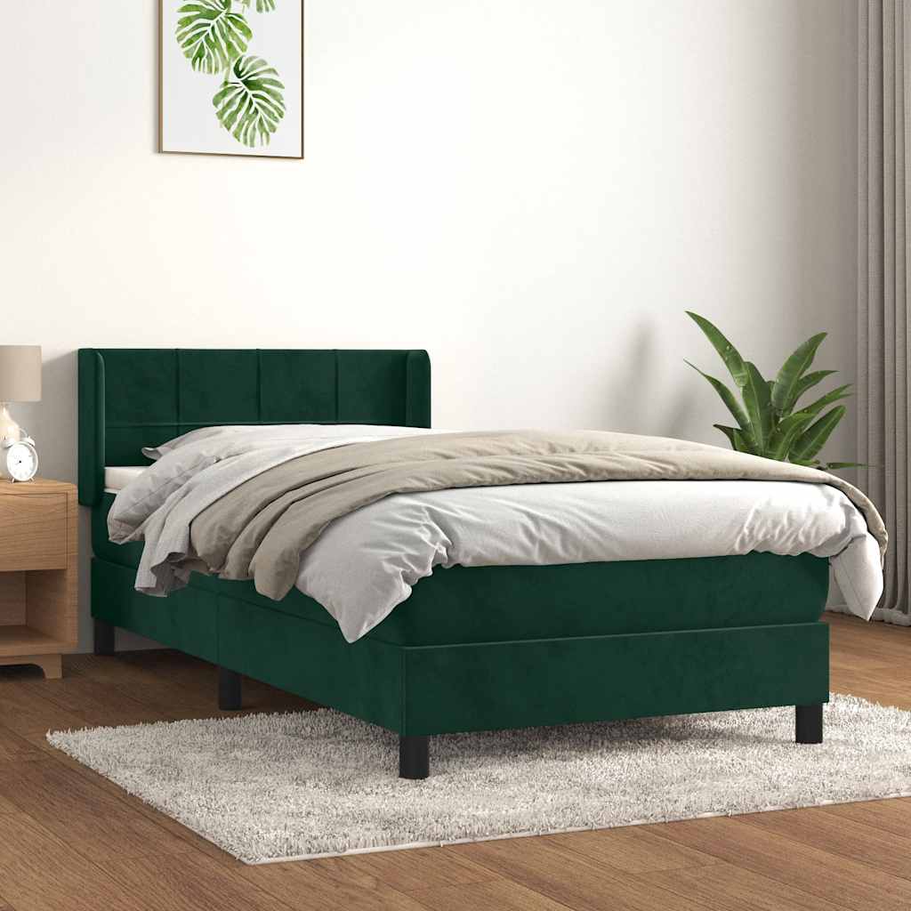 vidaXL Κρεβάτι Boxspring με Στρώμα Σκούρο Πράσινο 100x200εκ. Βελούδινο