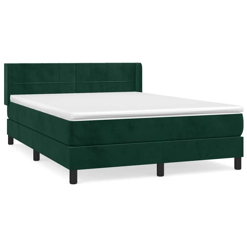 vidaXL Κρεβάτι Boxspring με Στρώμα Σκούρο Πράσινο 140x190εκ. Βελούδινο