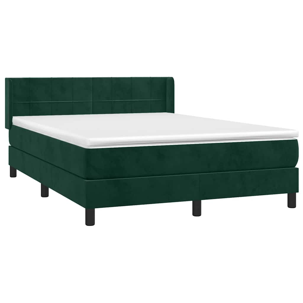 vidaXL Κρεβάτι Boxspring με Στρώμα Σκούρο Πράσινο 140x190εκ. Βελούδινο