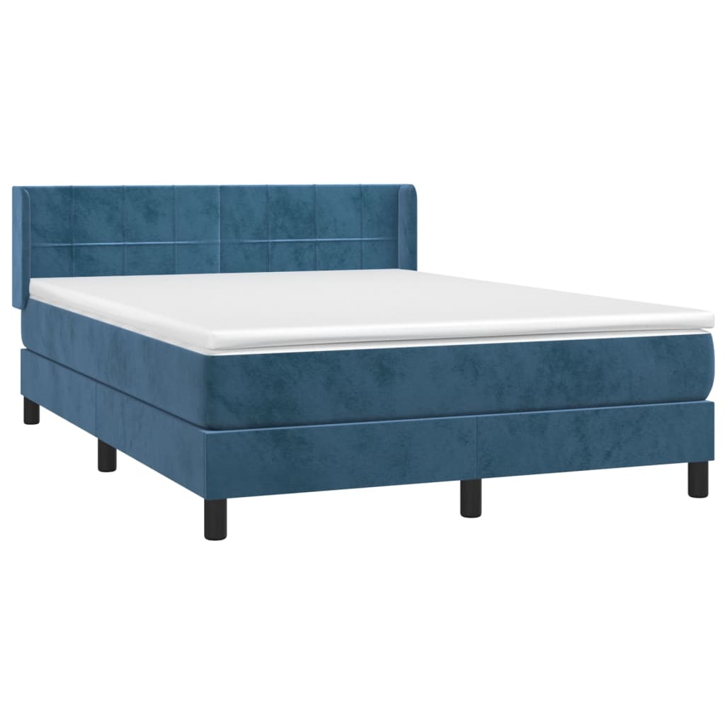 vidaXL Κρεβάτι Boxspring με Στρώμα Σκούρο Μπλε 140x190 εκ. Βελούδινο