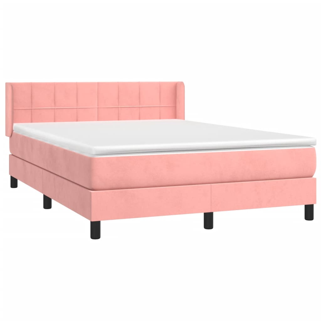 vidaXL Κρεβάτι Boxspring με Στρώμα Ροζ 140x190 εκ. Βελούδινο