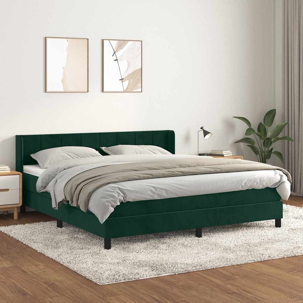 vidaXL Κρεβάτι Boxspring με Στρώμα Σκούρο Πράσινο 160x200εκ. Βελούδινο