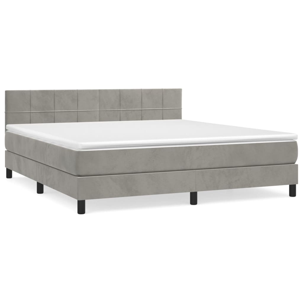 vidaXL Κρεβάτι Boxspring με Στρώμα Ανοιχτό Γκρι 180x200 εκ. Βελούδινο