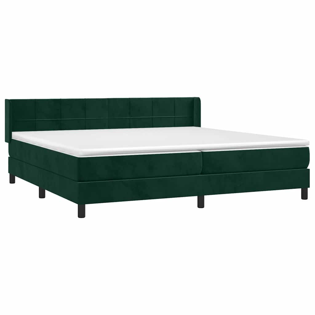 vidaXL Κρεβάτι Boxspring με Στρώμα Σκούρο Πράσινο 200x200εκ. Βελούδινο