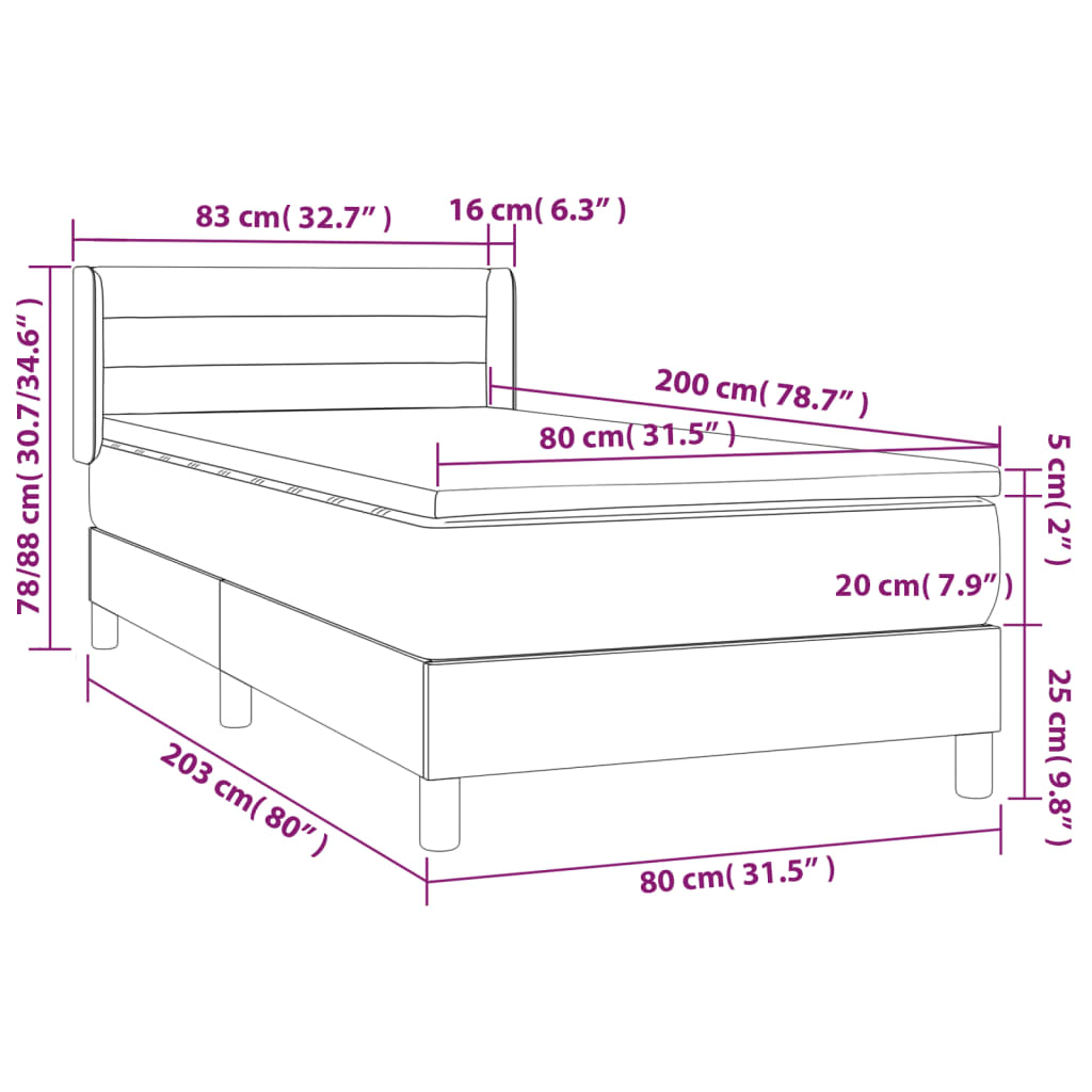 vidaXL Κρεβάτι Boxspring με Στρώμα Ροζ 80 x 200 εκ. Βελούδινο