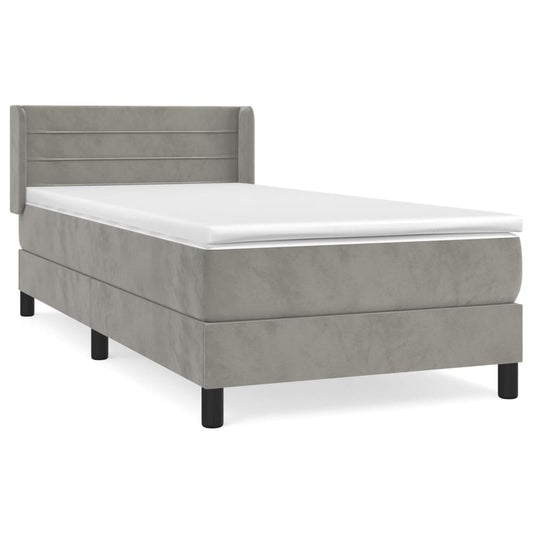 vidaXL Κρεβάτι Boxspring με Στρώμα Ανοιχτό Γκρι 90x190 εκ. Βελούδινο