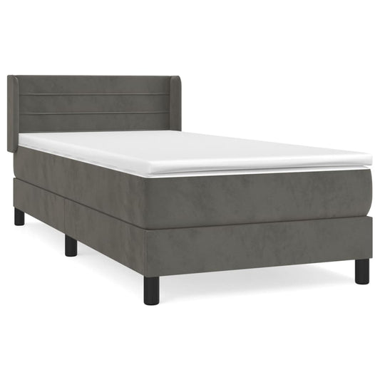 vidaXL Κρεβάτι Boxspring με Στρώμα Σκούρο Γκρι 90x190 εκ. Βελούδινο