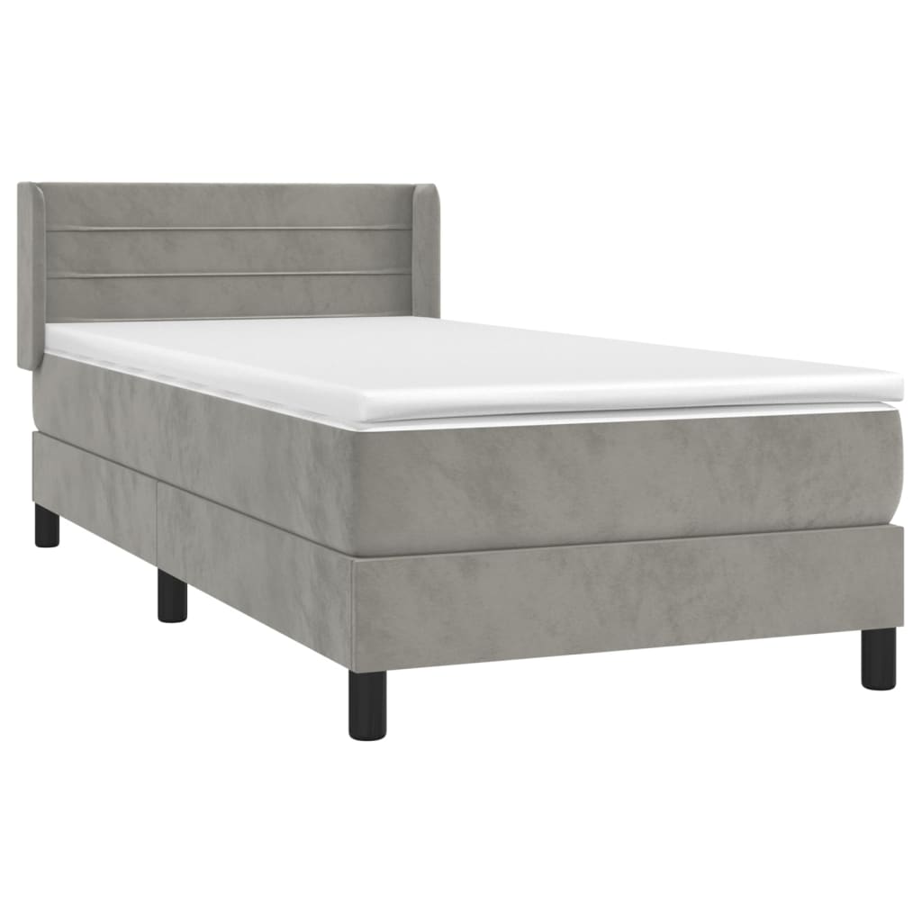 vidaXL Κρεβάτι Boxspring με Στρώμα Ανοιχτό Γκρι 90x200 εκ. Βελούδινο