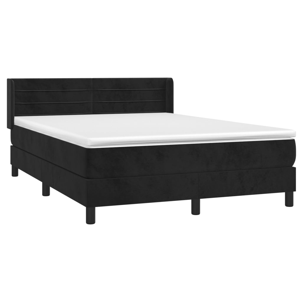 vidaXL Κρεβάτι Boxspring με Στρώμα Μαύρο 140x190 εκ. Βελούδινο