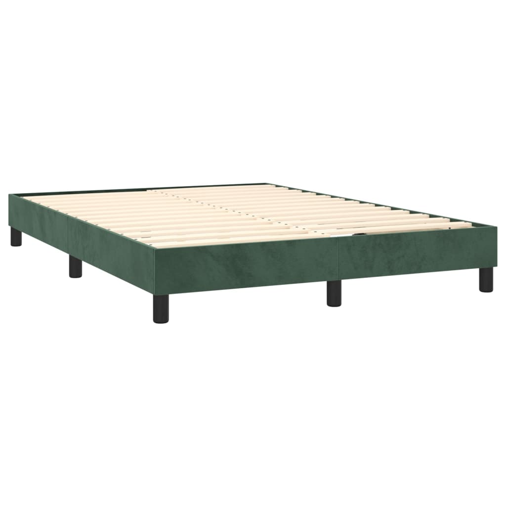 vidaXL Κρεβάτι Boxspring με Στρώμα Σκούρο Πράσινο 140x190εκ. Βελούδινο