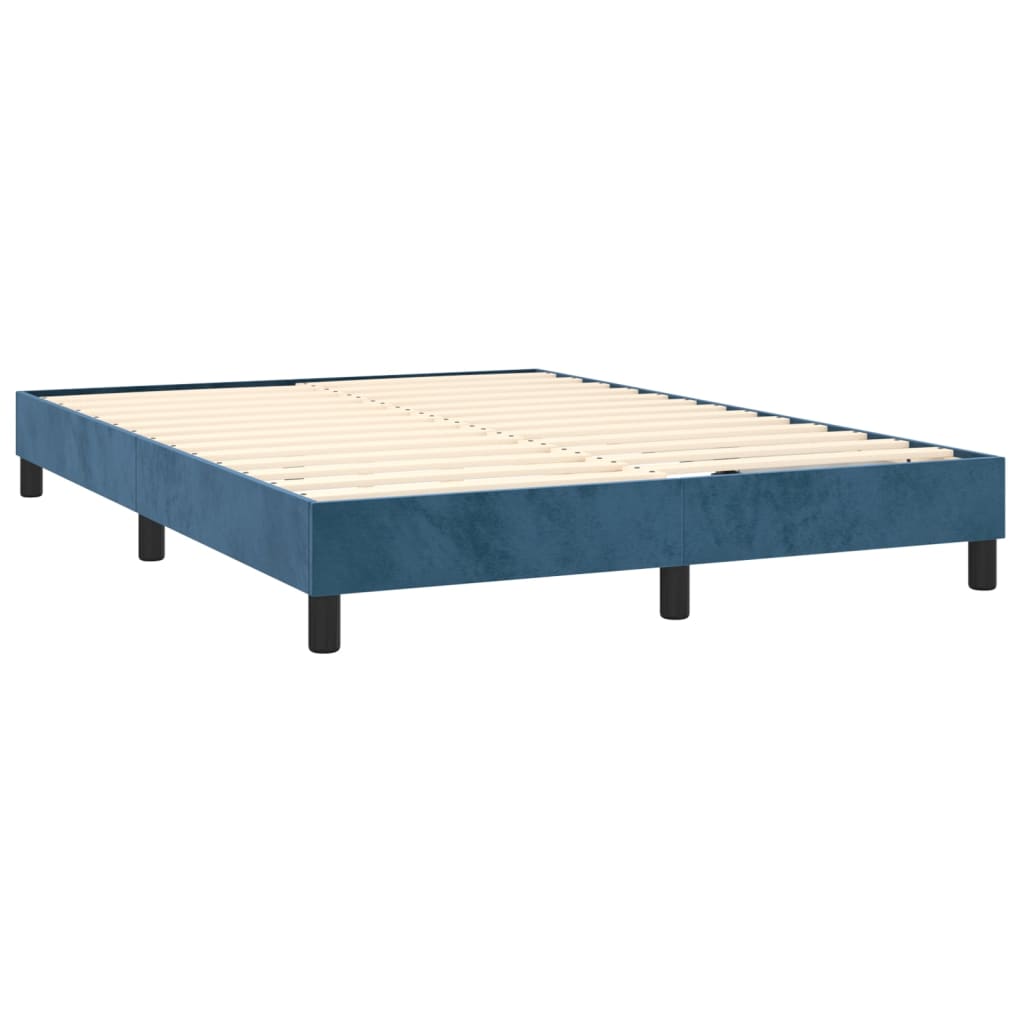 vidaXL Κρεβάτι Boxspring με Στρώμα Σκούρο Μπλε 140x190 εκ. Βελούδινο