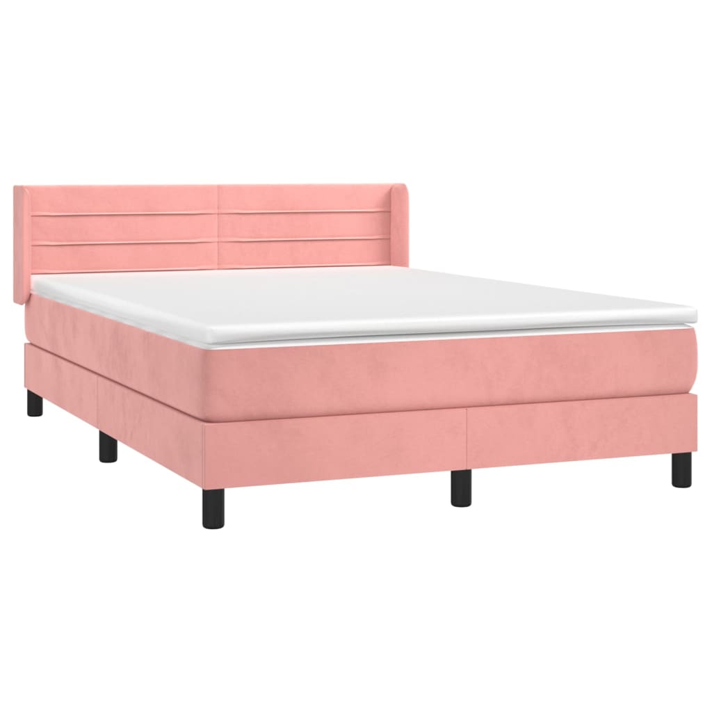 vidaXL Κρεβάτι Boxspring με Στρώμα Ροζ 140x190 εκ. Βελούδινο