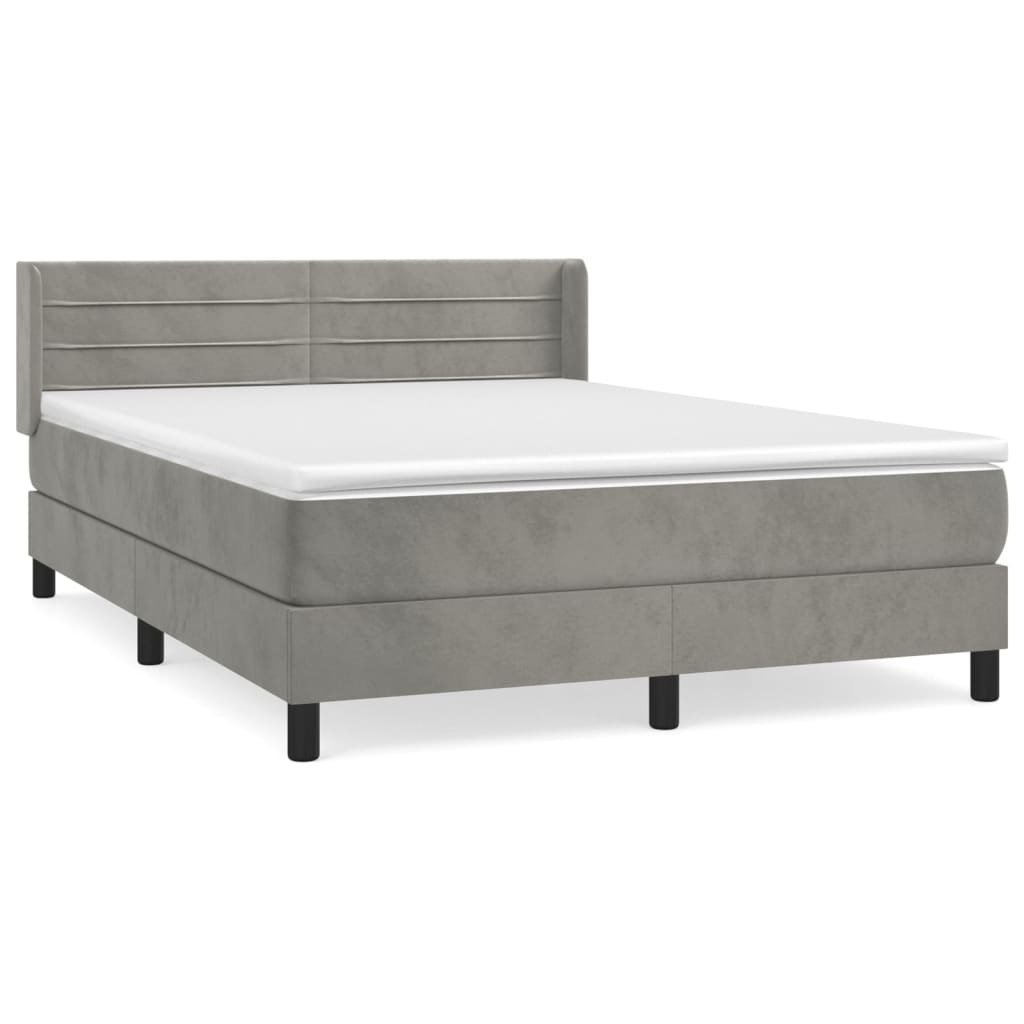 vidaXL Κρεβάτι Boxspring με Στρώμα Ανοιχτό Γκρι 140x200 εκ. Βελούδινο