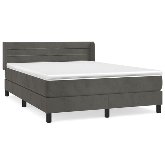 vidaXL Κρεβάτι Boxspring με Στρώμα Σκούρο Γκρι 140x200 εκ. Βελούδινο