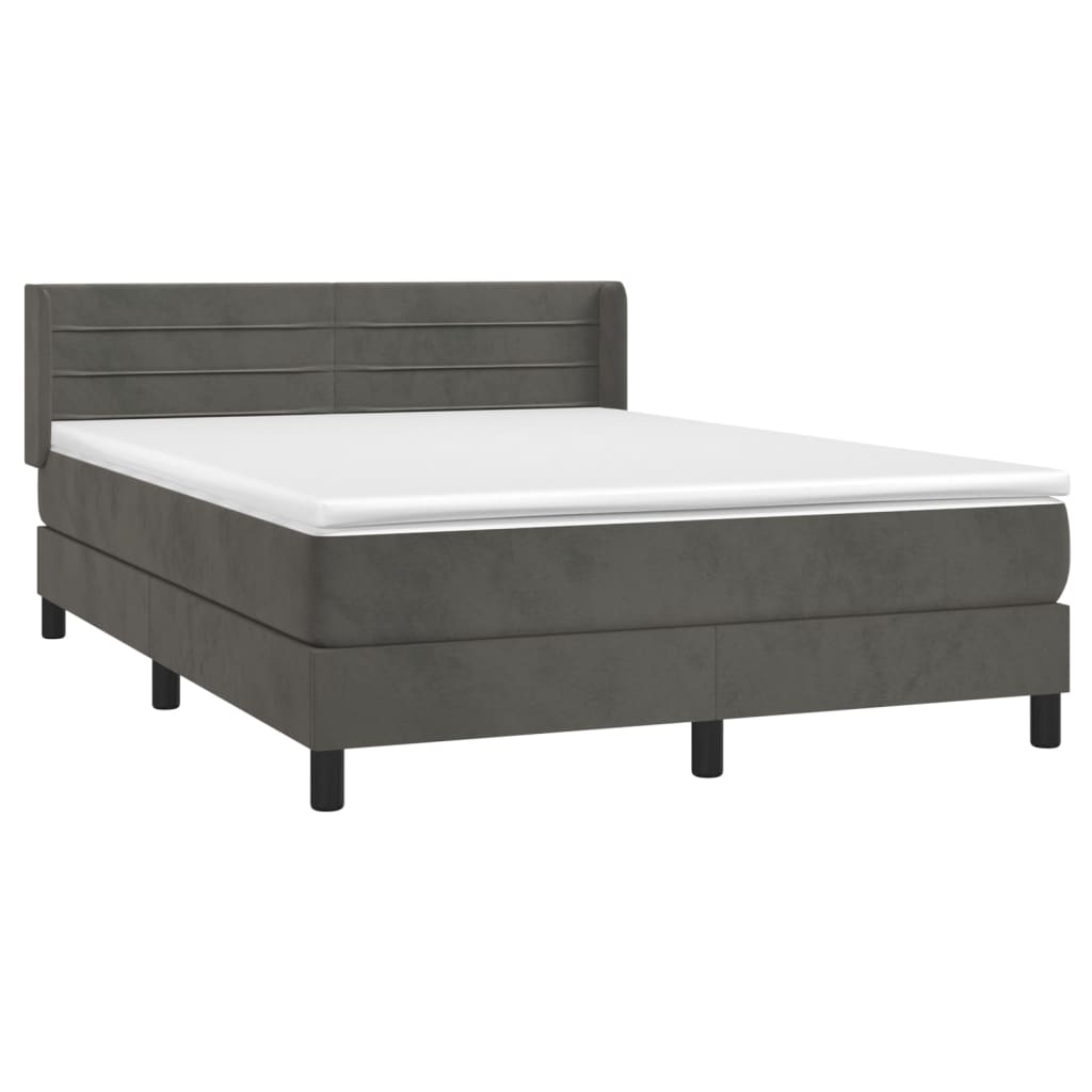 vidaXL Κρεβάτι Boxspring με Στρώμα Σκούρο Γκρι 140x200 εκ. Βελούδινο