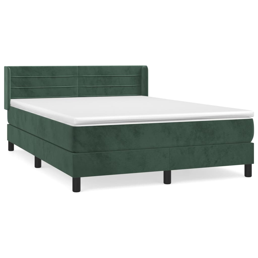 vidaXL Κρεβάτι Boxspring με Στρώμα Σκούρο Πράσινο 140x200εκ. Βελούδινο