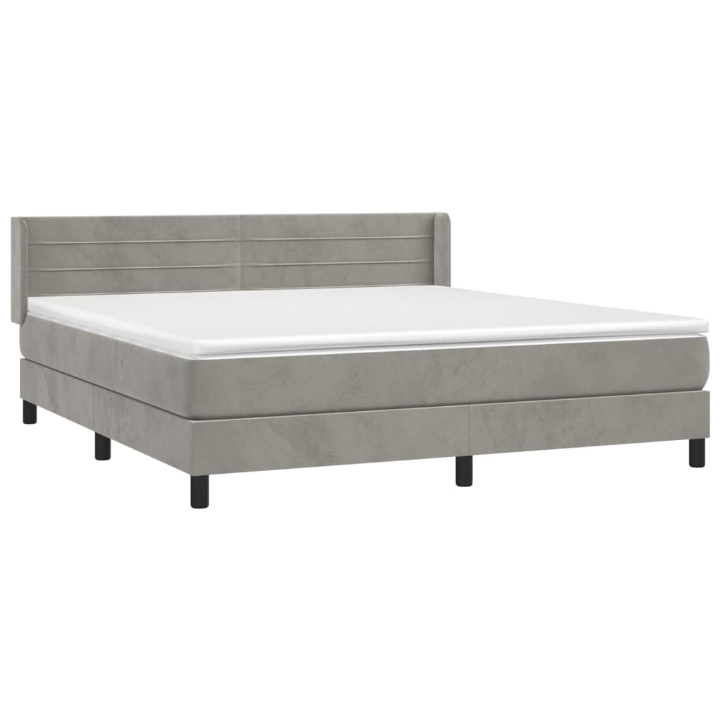 vidaXL Κρεβάτι Boxspring με Στρώμα Ανοιχτό Γκρι 160x200 εκ. Βελούδινο