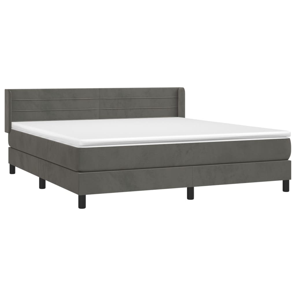 vidaXL Κρεβάτι Boxspring με Στρώμα Σκούρο Γκρι 160x200 εκ. Βελούδινο