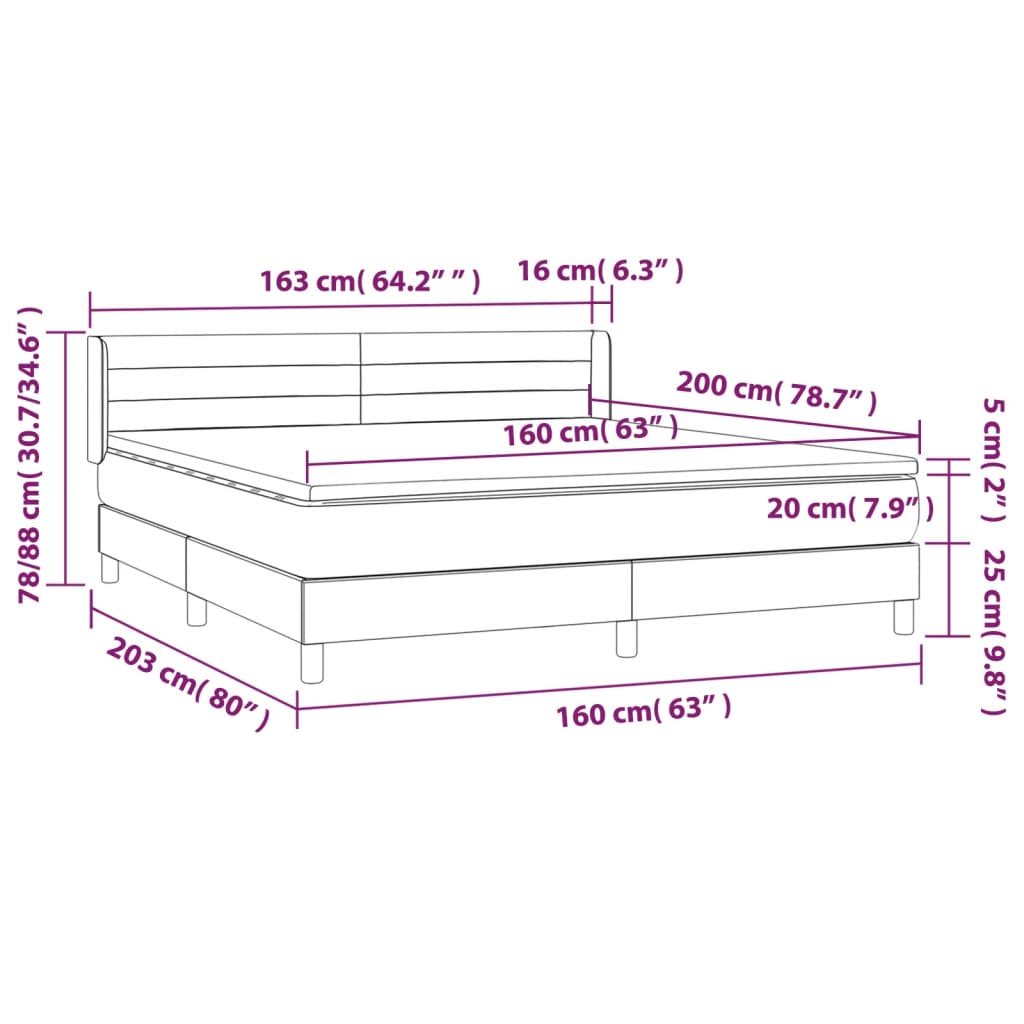 vidaXL Κρεβάτι Boxspring με Στρώμα Μαύρο 160x200 εκ. Βελούδινο