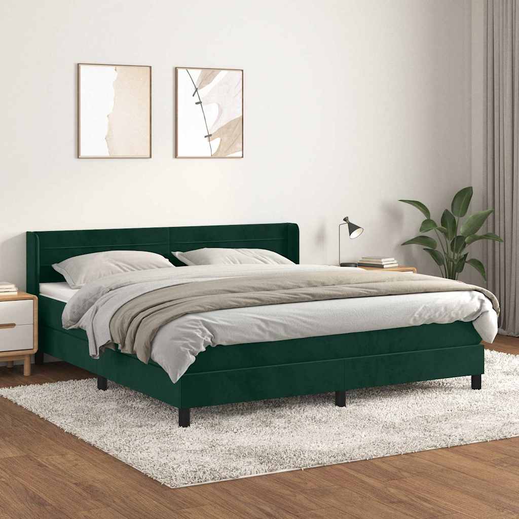 vidaXL Κρεβάτι Boxspring με Στρώμα Σκούρο Πράσινο 160x200εκ. Βελούδινο