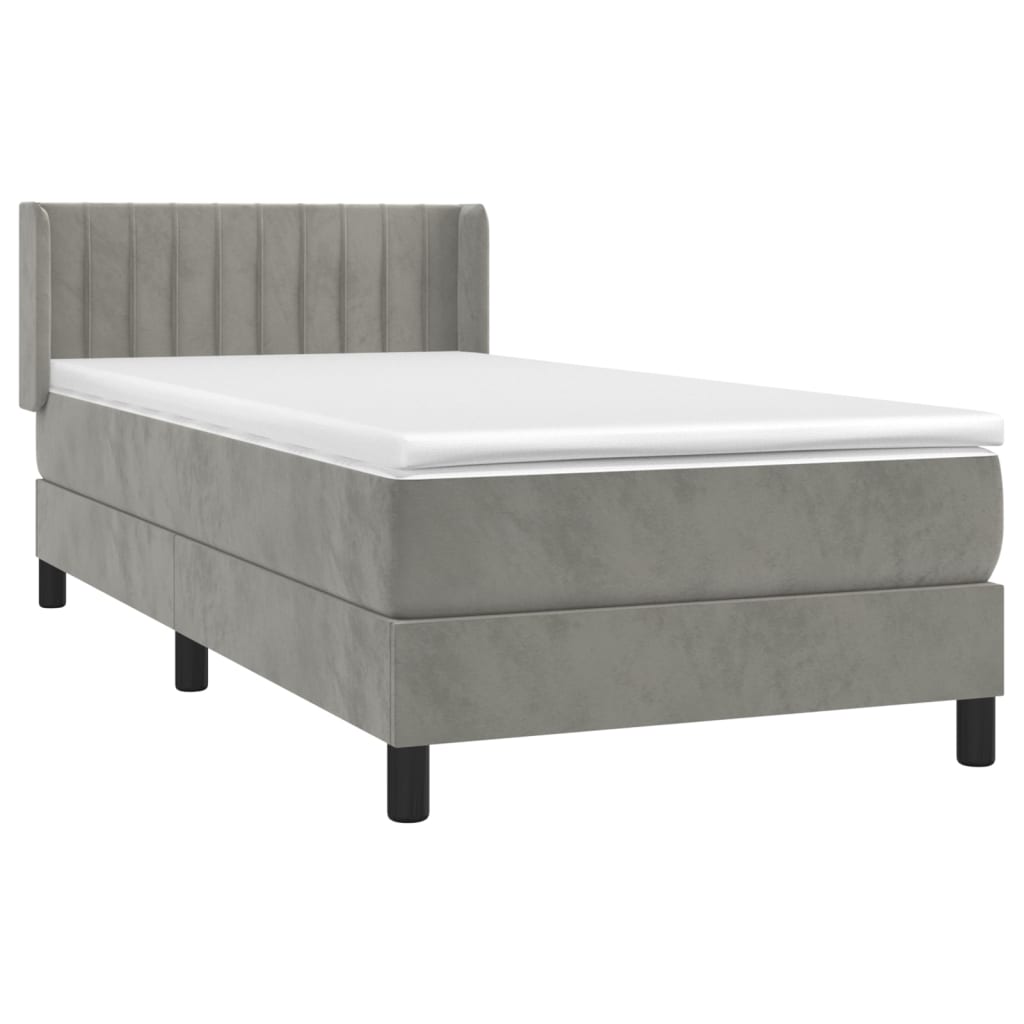 vidaXL Κρεβάτι Boxspring με Στρώμα Ανοιχτό Γκρι 90x190 εκ. Βελούδινο