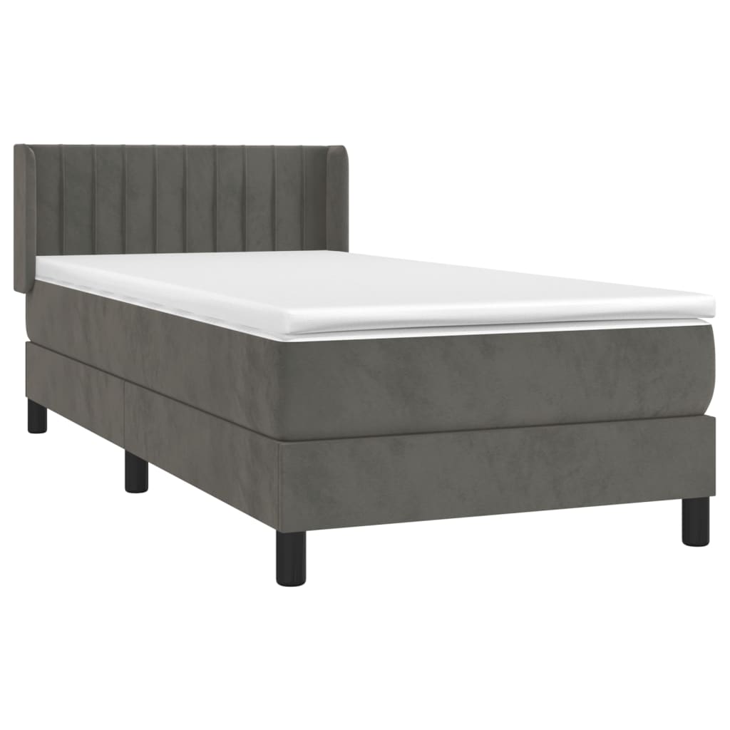 vidaXL Κρεβάτι Boxspring με Στρώμα Σκούρο Γκρι 90x190 εκ. Βελούδινο