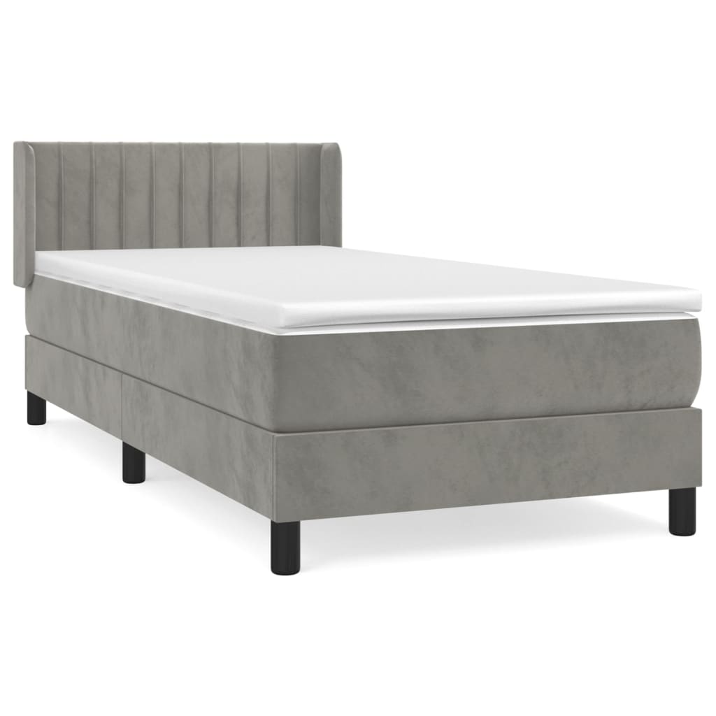vidaXL Κρεβάτι Boxspring με Στρώμα Ανοιχτό Γκρι 90x200 εκ. Βελούδινο