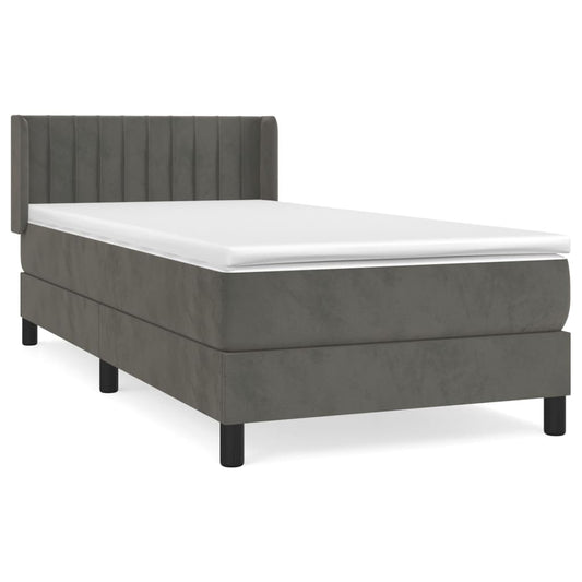 vidaXL Κρεβάτι Boxspring με Στρώμα Σκούρο Γκρι 90x200 εκ. Βελούδινο