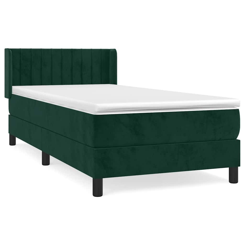 vidaXL Κρεβάτι Boxspring με Στρώμα Σκούρο Πράσινο 90x200 εκ. Βελούδινο