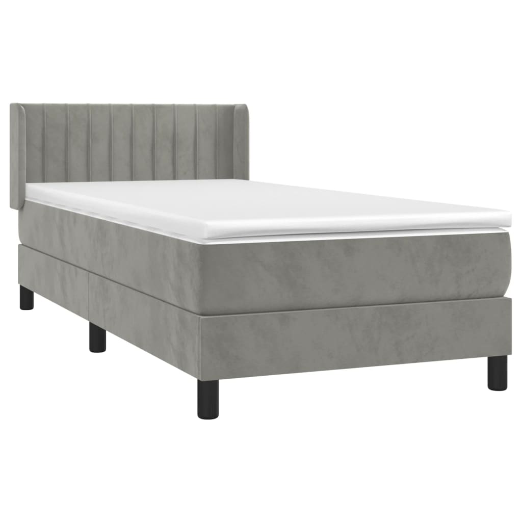 vidaXL Κρεβάτι Boxspring με Στρώμα Ανοιχτό Γκρι 100x200 εκ. Βελούδινο
