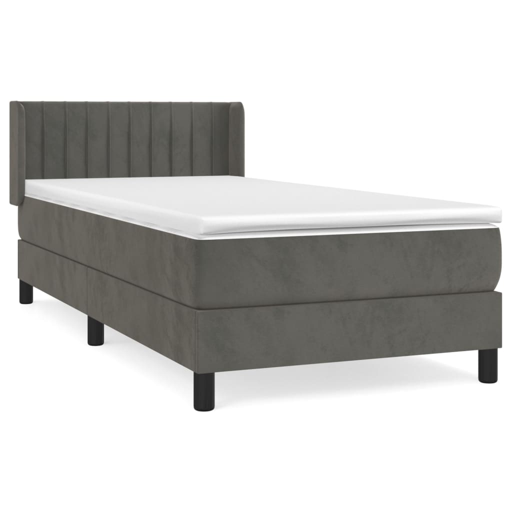 vidaXL Κρεβάτι Boxspring με Στρώμα Σκούρο Γκρι 100x200 εκ. Βελούδινο